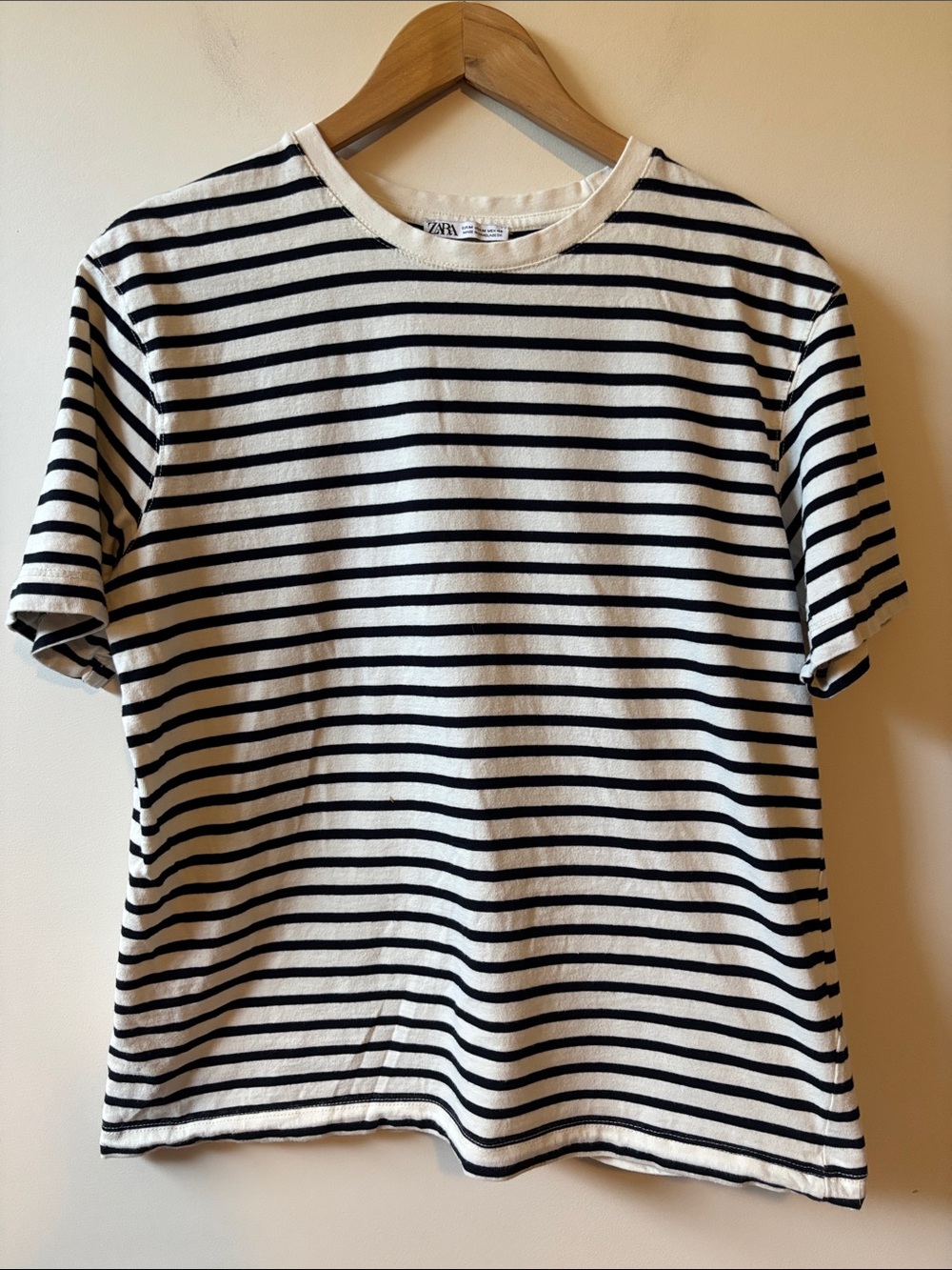 Zara Black and White Striped Short Sleeve Tee